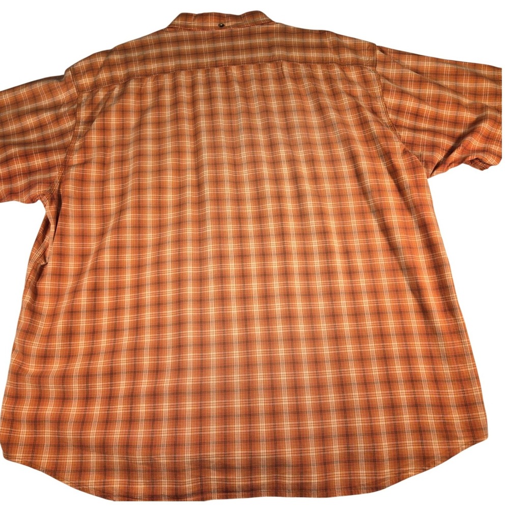 Cabelas Mens 2XL Orange Plaid Short Sleeve Button Down Cotton Outdoor Shirt
